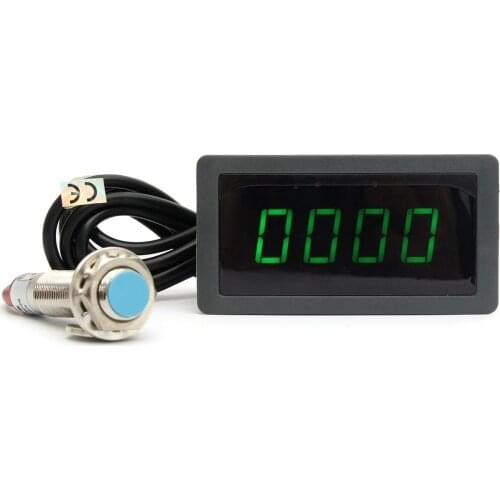 Green RPM Speed Meter+Proximity Switch AC 110V 220V 4Bit Digital LED Tachometer with Hall Proximity Switch Sensor