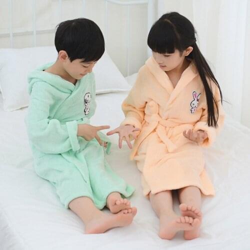 Bamboo Fiber Children Bathrobe Kids Towel Fleece Cartoon Cap Boys and Girls Bathing Bath Spa Bathrobes Spring Summer Winter