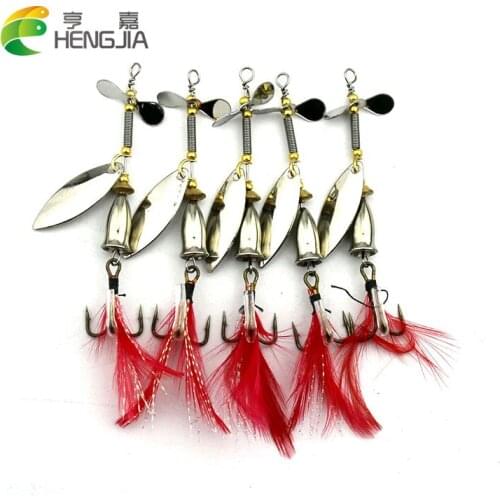 HENGJIA 5PCS spinnerbaits trolling hard metal spinner spoons sinking fishing lures baits pesca fishing tackles 8.2cm 7g