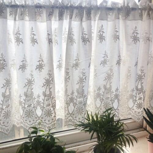 Korean Style Pure White Beautifully Hollow Embroiderey Cotton Yarn Short Curtain Home Decorative Partition Curtainn