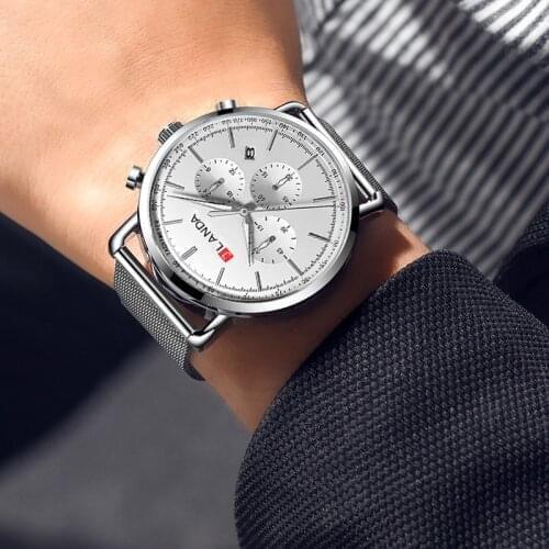 JLANDA Quartz Chronograph Mens Watch Stainless Steel Strap Waterproof Luxury Fashion Male Business Watch Sport Casual Clock 6571