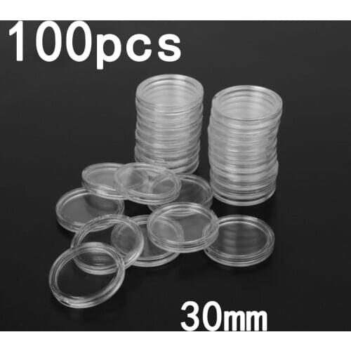 100 Pieces Clear Coin Capsule Containers Protection Boxes Holders 30mm Plastic