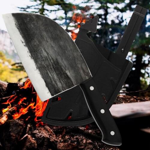 Forged Butcher Knife High Carbon Steel 6.5 Inch Cleaver Wide Blade Kitchen Chef Knife Outdoor Camping Cutting Tool Knife Cover