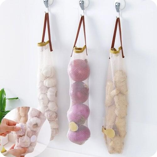 Kitchen receive basket Fruits Vegetables Hanging Hollow Breathable Mesh Bag Portable Handle Garlic Onion Bag kitchen Storage bag