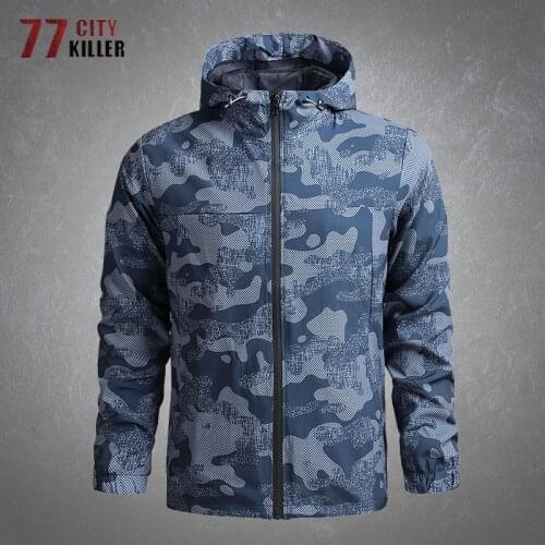 Camouflage Printed Hooded Jacket Mens Fashion Casual Thin Breathable Windproof Coats Male Outdoor Sports Loose Tops Big Size 5XL
