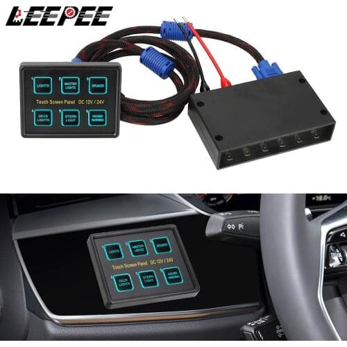 LEEPEE 6 Gang LED Switch Panel for Car Marine Caravan Touch Screen Switches Panel Slim Touch Circuit Control Panel Box 12V/24V