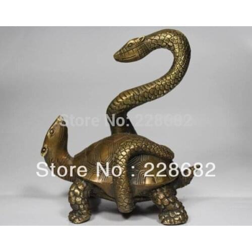 Metal Crafts Asian Antiques Chinese Old Copper Handwork Snake Tortoise Statue fast Shiping