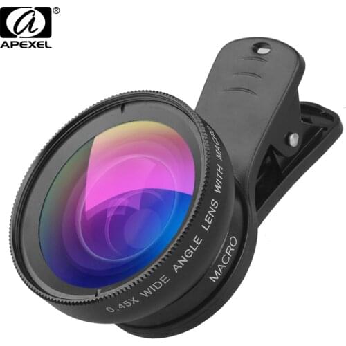 APEXEL Cell Phone Lens Kit 0.45x Super Wide Angle and 12.5x Super Macro Lens HD Camera Lentes for iPhone X 8 iPAD Samsung More