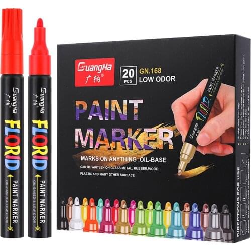 Permanent Paint Marker Pens, 20 Colors Markers Oil-Based Painting Set for Car Tyre Tire Tread CD, Waterproof, Write On Anything