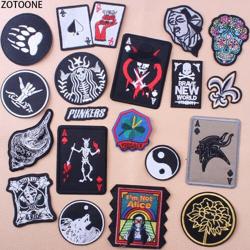 ZOTOONE Poker Punk Skull Patches for Clothing Stickers DIY Iron on Patch Embroidered Applications Badges Appliques on Clothes E