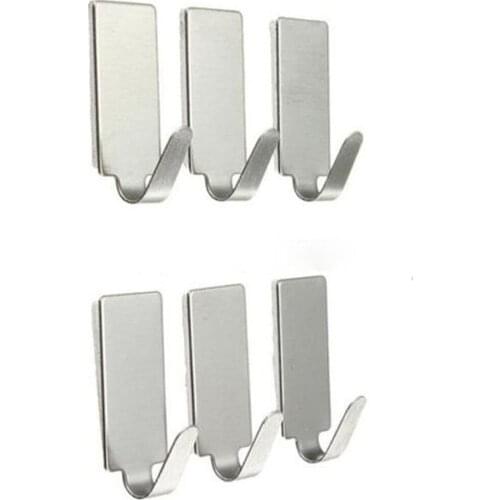 6pcs Wall Hook Silver Self Adhesive Home Kitchen Wall Door Stainless Steel Holder Hook Hanger For Bathroom Door Hook For Hanging