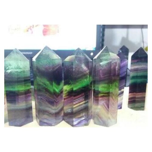 Natural 60*18mm purple green fluorite QUARTZ CRYSTAL WAND POINT HEALING