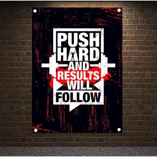 PUSH HARD AND RESULTS WILL FOLLOW Motivational Workout Posters Wall Chart Exercise Bodybuilding Banners Flags Gym Decoration