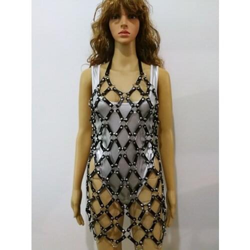 New Fashion Leather Style WRB1015 Women Harness Bondage Beach Bra Chain Collar Choker Silver Chains Necklace Jewelry Accessories