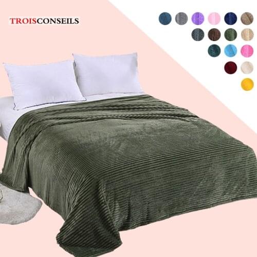 Striped Bed Blanket Green Color Soft Flannel Blanket Single Queen King Warm Plaids for Beds Mantas De Cama Thow Blankets