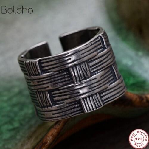 Solid 925 Sterling Silver colour Braided Rings For Men Women Simple Vintage Style Resizable Biker Rings Thai silver colour Rings