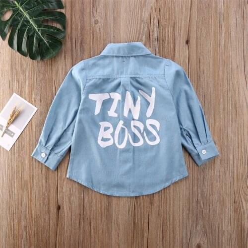 2-7T Spring Autumn Toddler Baby Girl Denim Letter Shirts Casual Kids Long Sleeve Tops Lapel Warm Coat Blue Jacket