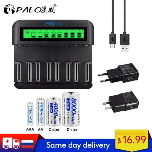 PALO 8 slots fast USB charger 1.2V battery charger for 1.2V NI-CD NI-MH AA AAA rechargeable batteries