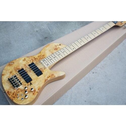 Custom 5 string guitar bass ,ASH body,burl maple veneer,HH pickups,black button,neck through body,5 strings bass