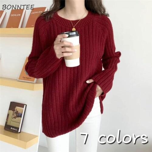 Pullovers Women Autumn Teenagers Solid Loose Female Knitwear Vintage Warm Thicker Soft Lovely Elegant Ladies Sweaters All-match