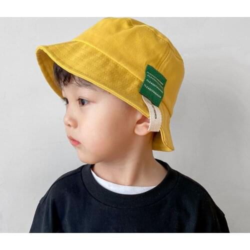 Solid Color Kids Hat Spring New Cloth Label Letter Fisherman Hat Outing Sun Protection Cap Casual Beach Children Bucket Hats