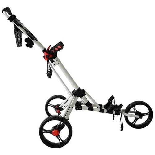 Folding 3 Wheel Golf Push Cart, Golf Trolley Cart with Cup Holder, Umbrella Stand, Foot Brake and Organizer