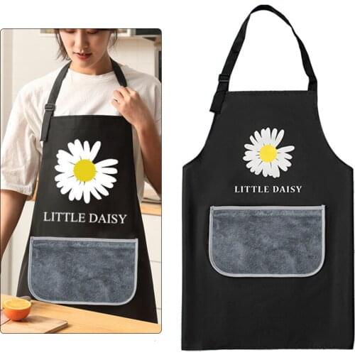 Erase Hand Apron Adjustable Womens Apron Waterproof Daisy Pattern Apron for Adults with Removable Wipe Hands Cloth