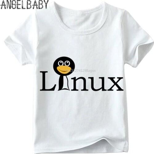 Boys and Girls The LINUX Penguin Print Funny T shirt Kids Summer Short Sleeve White Tops Children Casual T-shirt,ooo800