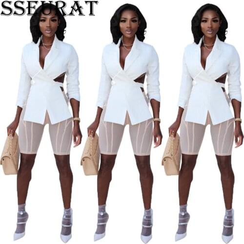 SSEURAT Women Blazers Sexy Solid Backless Cross With Hollow-out Cropped Blazers