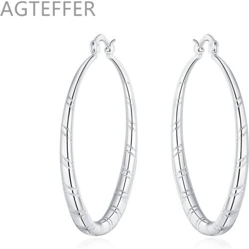 AGTEFFER 925 Sterling Silver Round Circle 30/40/50/60mm Hoop Earring For Woman Fashion Party Wedding Engagement Party Jewelry