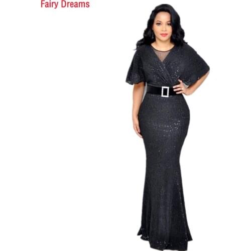 Womens Party Dresses Elegant Ladies African Clothes High Elastic Sequins V-Neck Robe Africaine Vestidos Africanos Vestire