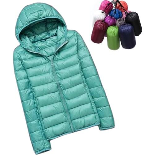 Winter Women Ultra Light Down Jacket White Duck Down Hooded Jackets Long Sleeve Warm Coat Parka Female Solid Portable Outwear