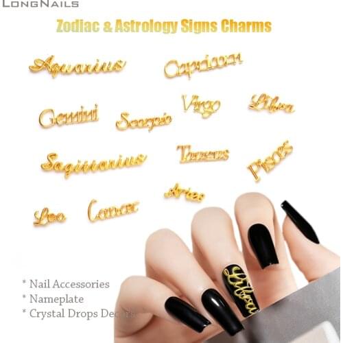 12Signs Zodiac EN Words Charms 7-10mm Libra Astrology Crystal Drops AlloY Star Sign DIY Craft Kirsite Nail Art Decorcharms 3DJS6