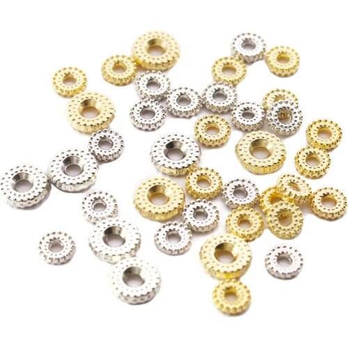 200pcs/lot CCB Round Big Hole Spacer Beads Gold Silver 5.7mm 7.8mm 1.7mm Hole DIY Jewelry Making Bracelets Charm Beads