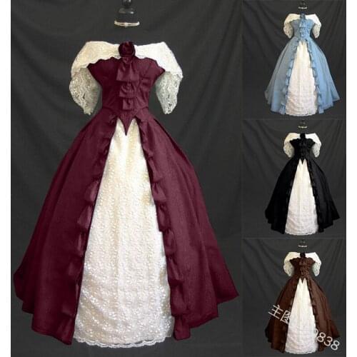 2019Cosplay Medieval Lace Sexy Palace Princess Short Sleeve Dress Adults Vintage Evening Gown For Women Halloween Costume Lolita