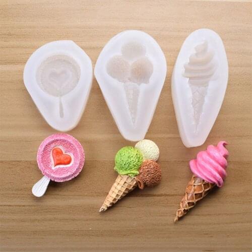 3 ice cream lollipop candy cone fondant silicone molds cake baking diy chocolate decoration clay molds