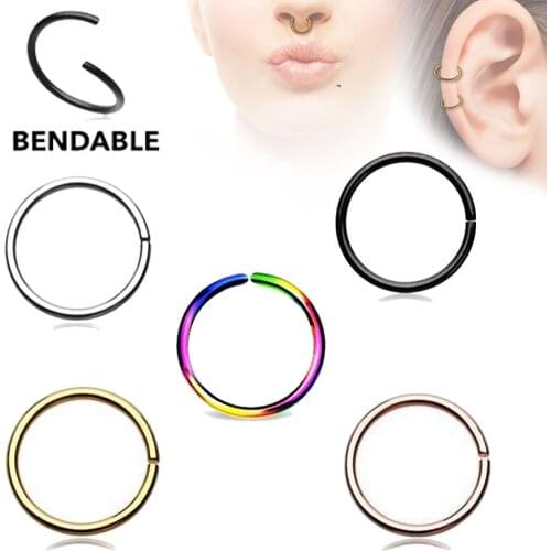 5Pc Surgical Steel Bendable Piercing Hoops body piercing nose hoop ring Bendable Piercing Ear Tragus Cartilage Earring Nose Ring