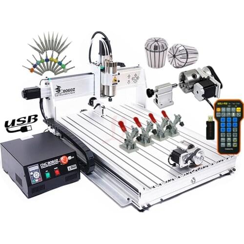 Russia tax-free shipping USB mini CNC router 8060 2200w 4 axis CNC engraving machine with ball screw