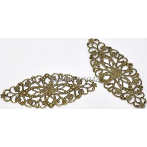 Free shipping-30Pcs Bronze Tone Filigree Flower Wraps Connectors Metal Crafts Gift Decoration DIY Findings 8x3.5cm J0574
