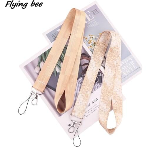 Flyingbee Wood Grain And Marble Pattern Lanyard ID Badge Holder ID Card Pass Mobile Phone Straps Badge Key Holder Keychain X1877