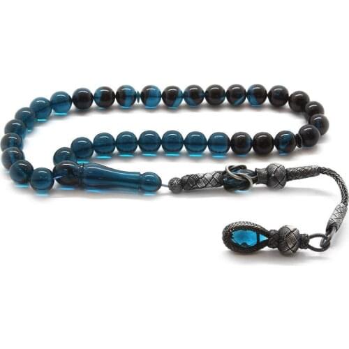 Tesbihane 1000 Sterling Silver Kazaz Tassels Sphere Cut Filtering Turquoise Fire Amber Prayer Beads
