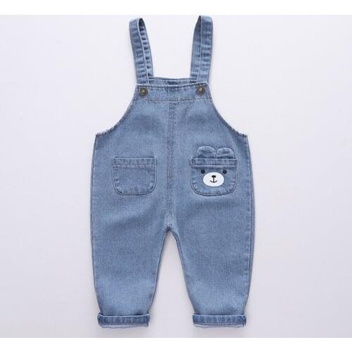 New Spring Autumn Cotton Cartoon Pattern Children Boys Girls Fashion Denim Camisole Jeans Pants 0-4 Years Kid Overall Long Pants