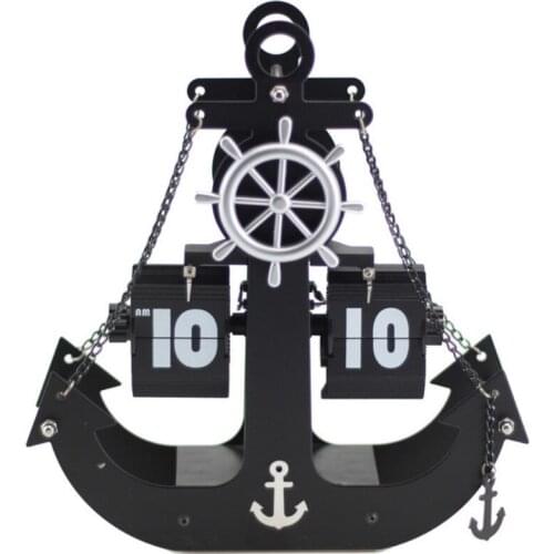 European Creative Seat Clock Turning Clock Retro Anchor-Shaped Leaf Turning Clock Pirate Ship Modeling Home Hanging Clock
