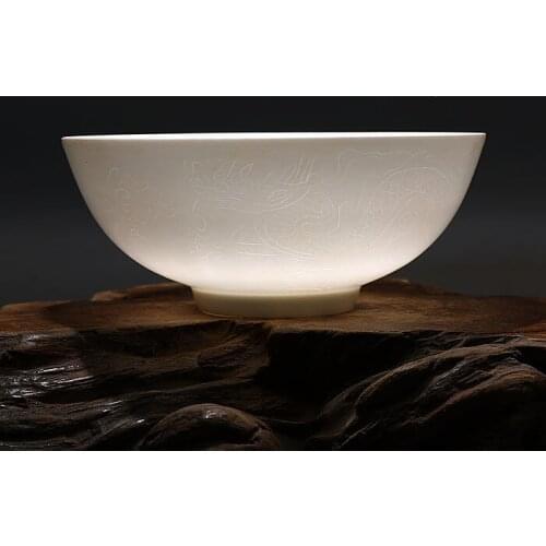 Antique MingDynasty porcelain bowl,white carving dragon thin bowl,hand painted crafts /collection & adornment,Free shipping