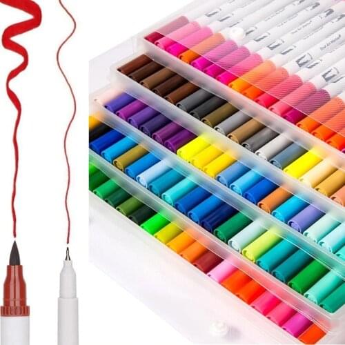 12/24/36/48/60/80/100 Colors Fineliner Drawing Painting Watercolor Art Marker Pens Dual Tip Brush Pen School Supplies Stationery
