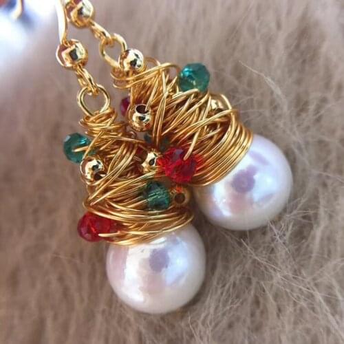Xmas tree design large natural real pearl allergy free S925 hook pure handcraft women earring new year gift wedding gift