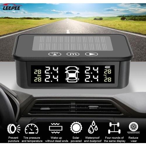 Voice Alarm Solar Car TPMS Auto Tire Pressure Monitoring Tyre Temperature Warning System Touch Switch Smart