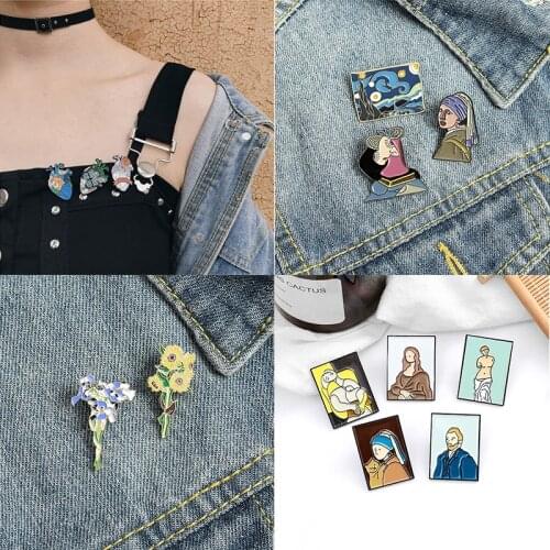 Artistic Van Gogh Paintings with Anatomical Organ Heart Pins Starry Night Sunflower Iris Hard Enamel Pin Denim Bag Clothes Badge