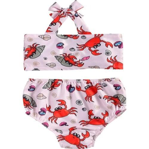 2 Pieces Kids Swimsuits Flower Print Sleeveless Strappy Tops+ Swimming Trunks for Baby Girls 6 Months-4 Years Swimwear