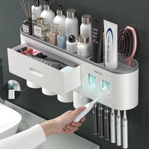 Magnetic Adsorption Toothbrush Holder Inverted Automatic Toothpaste Squeezer Dispenser Storage Rack Bathroom Accessories Set